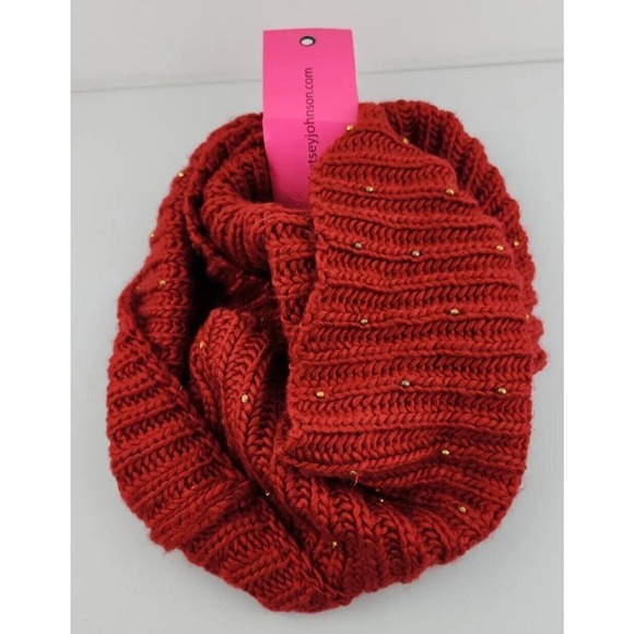 Betsy Johnson Women's Red Infinity Scarf Gold Beads - Picture 1 of 3